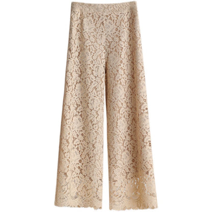 Thin High Waist Slim Looking Loose Straight Ankle-Length Lace Pants